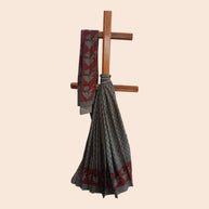 Grey Black Weave Handblock Print Cotton Saree