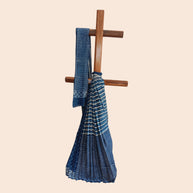 Blue White Stripe Handblock Print Cotton Saree