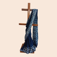 Blue Stripe Handblock Print Cotton Saree