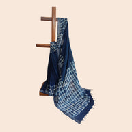 Blue Stripe Handblock Print Cotton Saree
