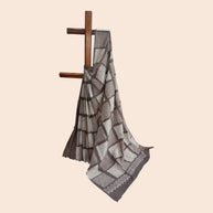 Grey White Check Handblock Cotton Saree