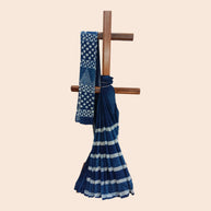 Blue Stripe Handblock Print Cotton Saree