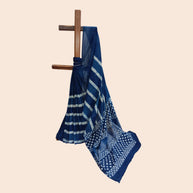 Blue Stripe Handblock Print Cotton Saree
