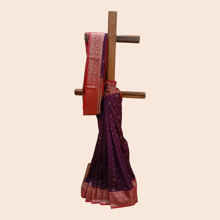 Purple Red Border Silk Saree