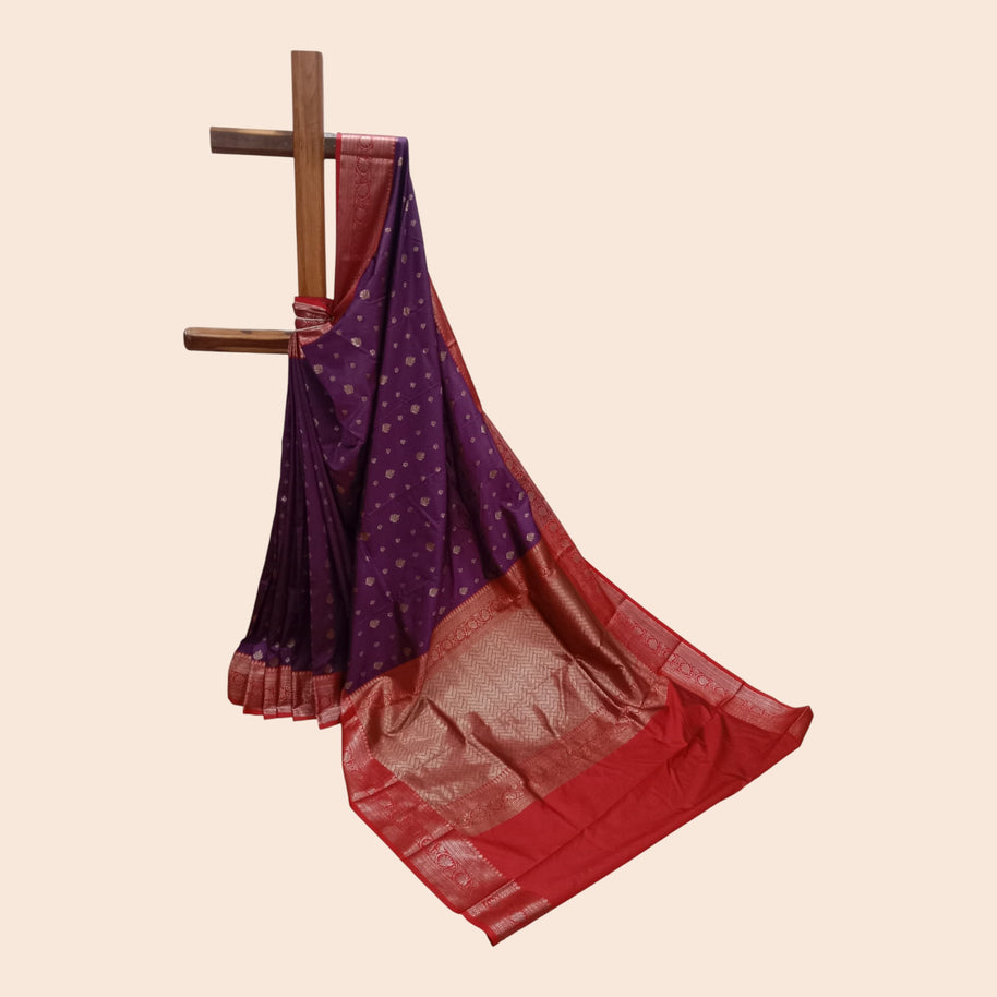 Purple Red Border Silk Saree