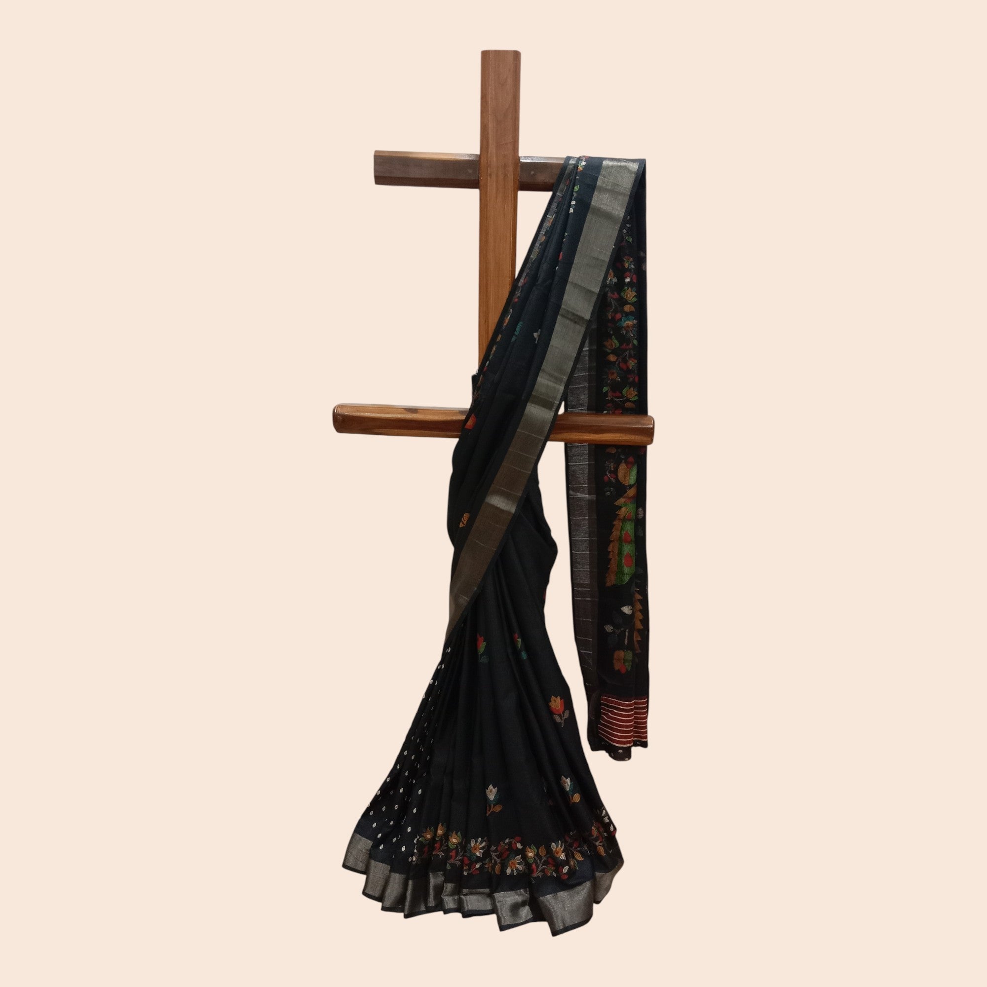 Black Multi Floral Silk Saree