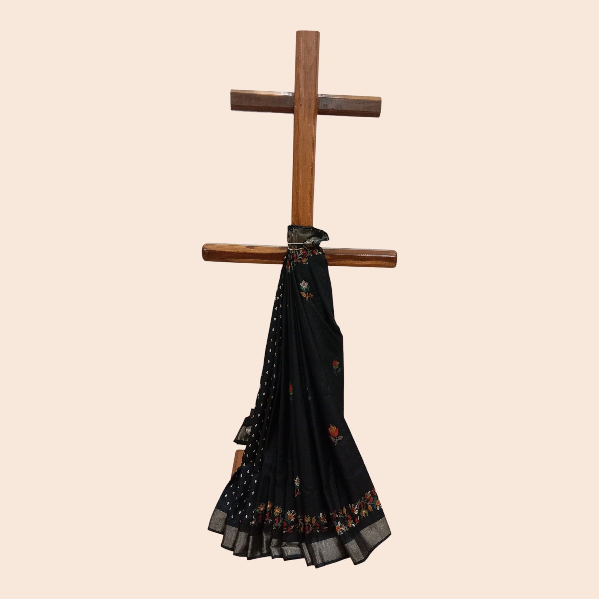 Black Multi Floral Silk Saree