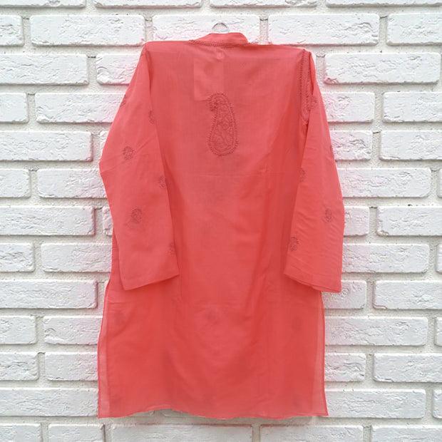 Light Red Chikankari Cotton Kurta