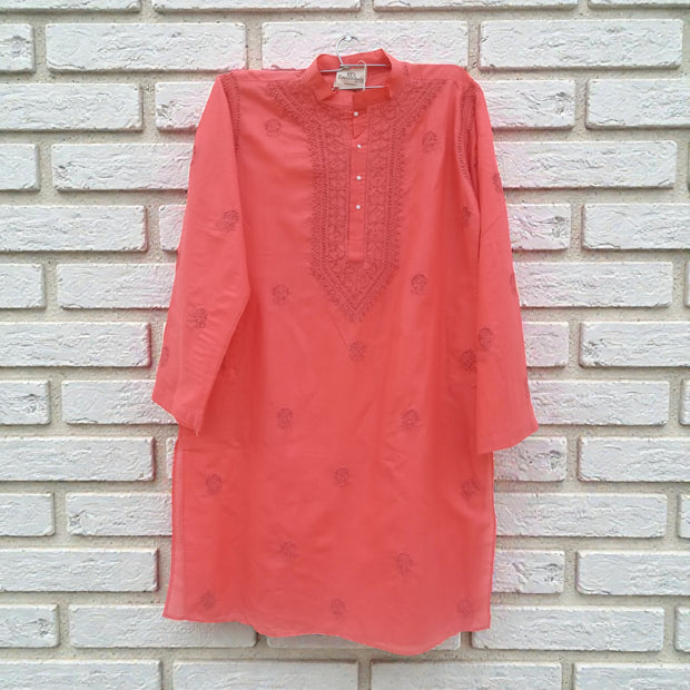 Light Red Chikankari Cotton Kurta