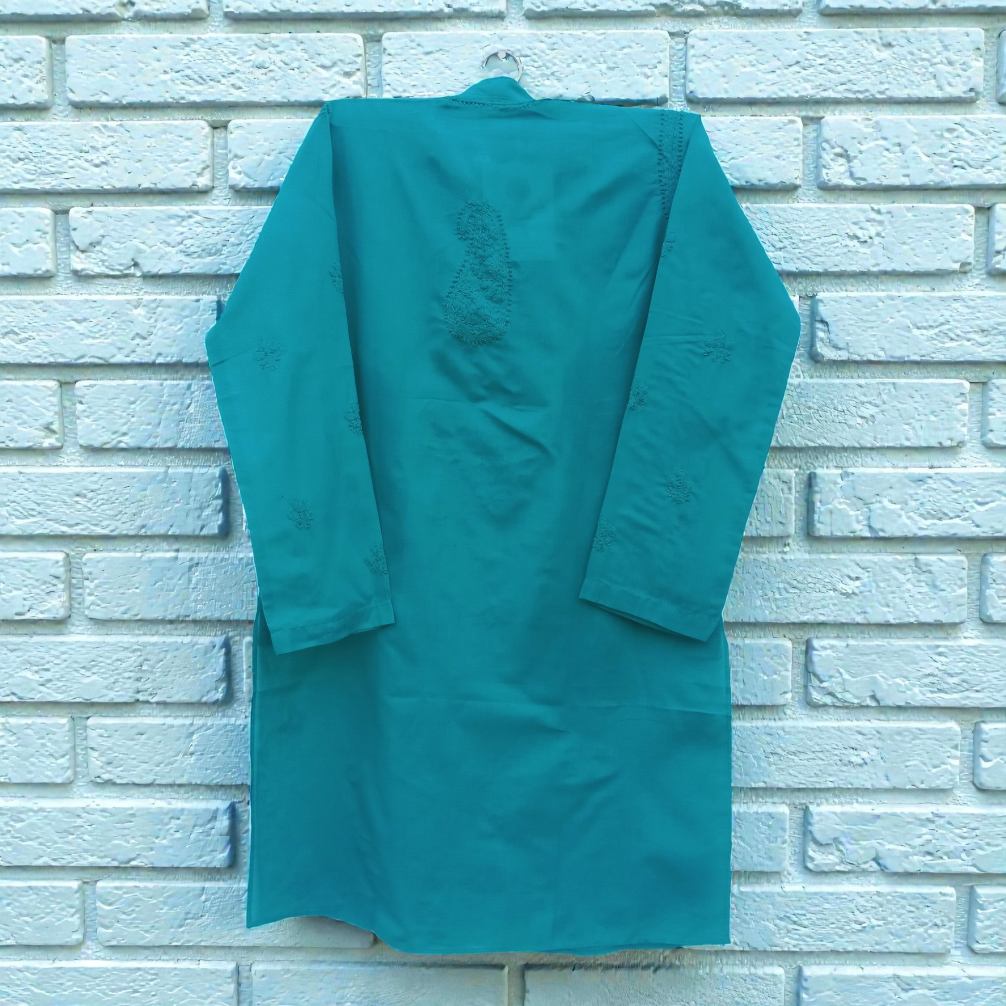 Teal Blue Chikankari Cotton Kurta