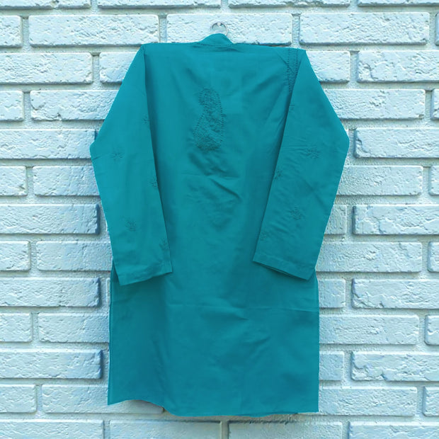 Teal Blue Chikankari Cotton Kurta