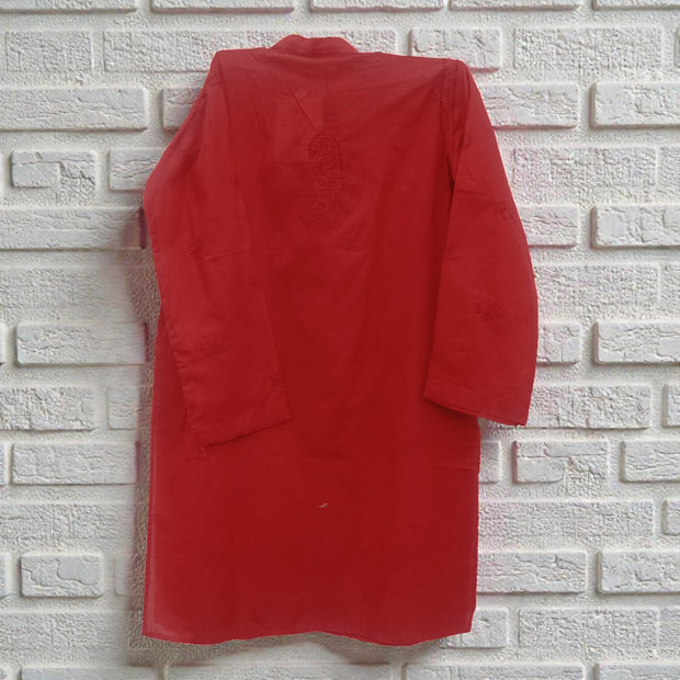 Dark Red Chikankari Cotton Kurta