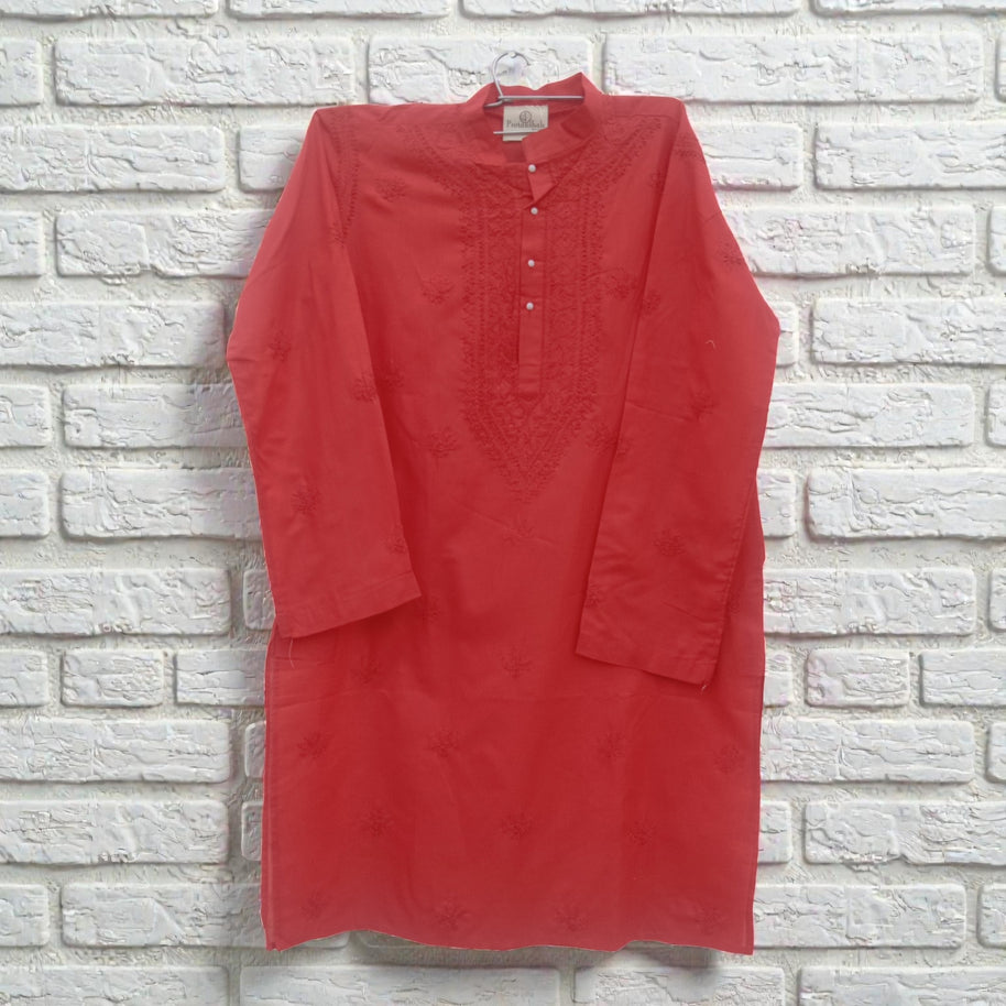 Dark Red Chikankari Cotton Kurta