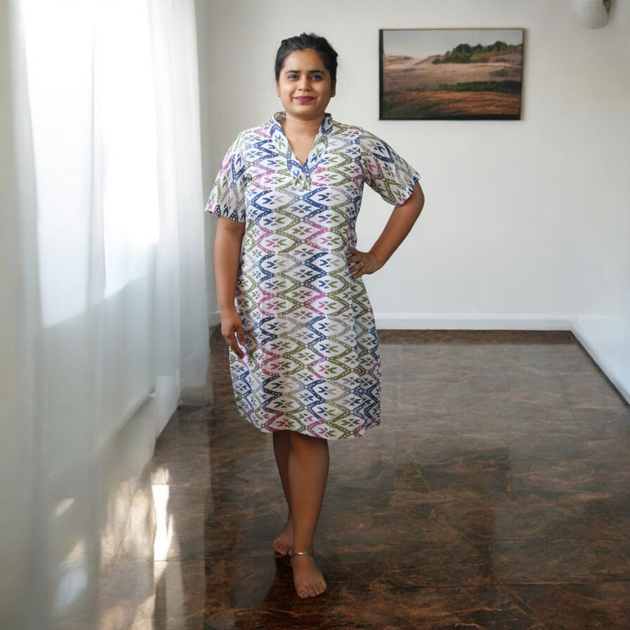 WhiteAura Handblock Cotton Short Dress