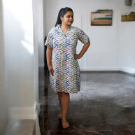 WhiteAura Handblock Cotton Short Dress