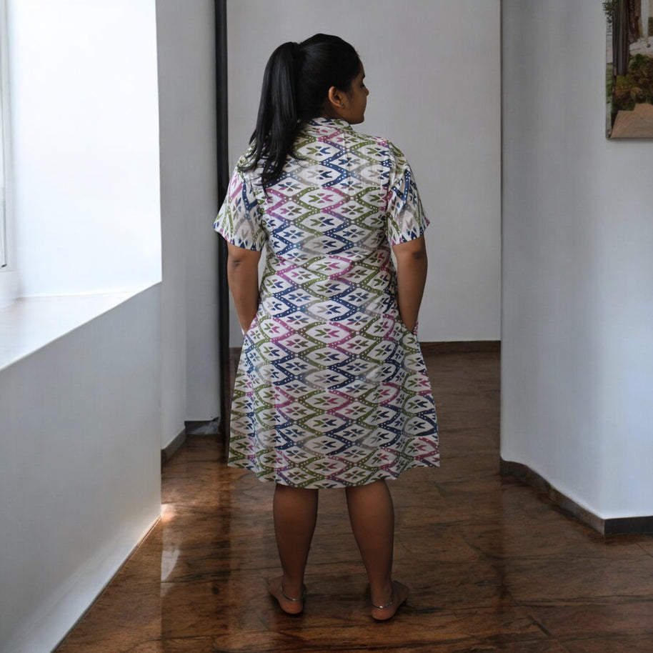 WhiteAura Handblock Cotton Short Dress