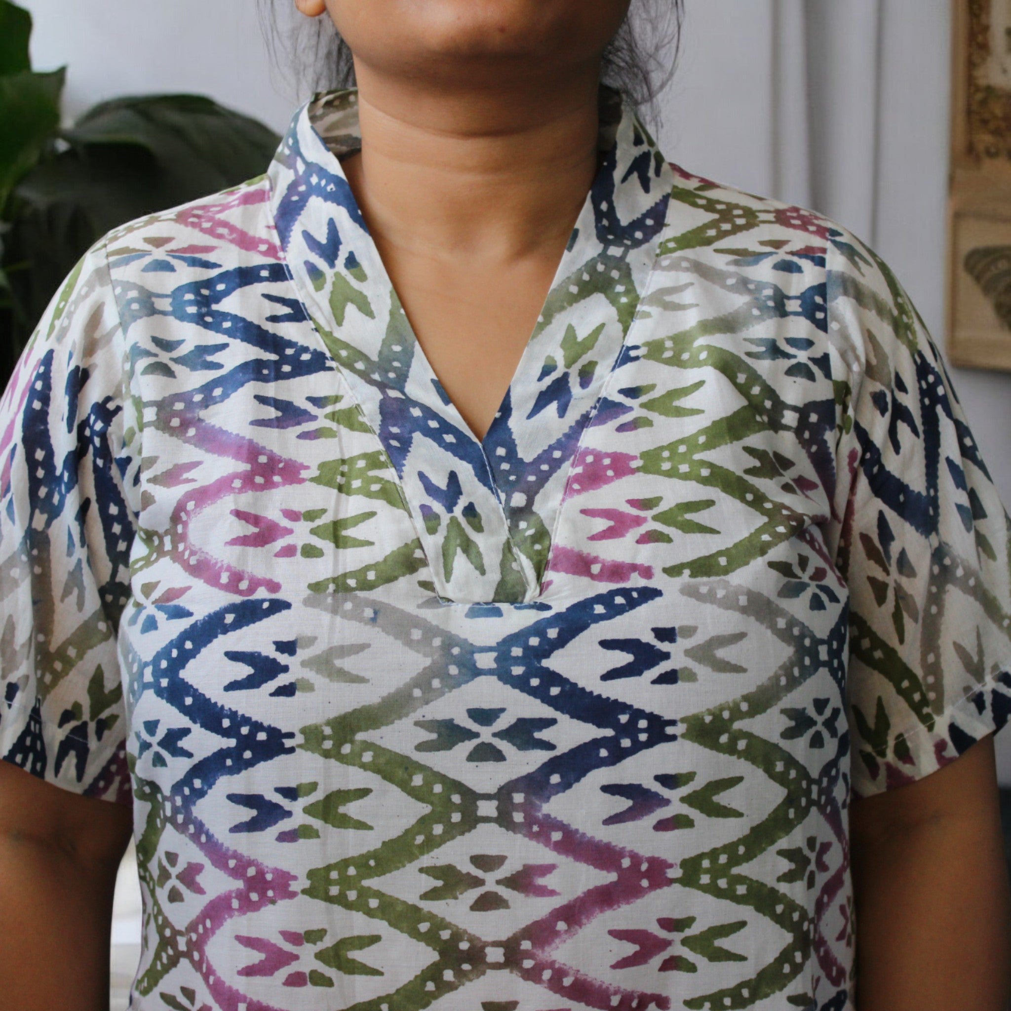 WhiteAura Handblock Cotton Short Dress