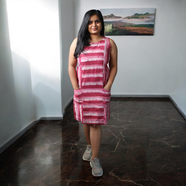 SoftStripes Handblock Cotton Shift Dress