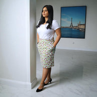 Hand Block Print Lilac Floral Pencil Skirt