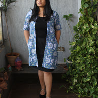 Blue Floral Handblock Cotton Shrug