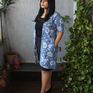Blue Floral Handblock Cotton Shrug