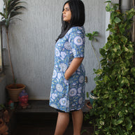 Blue Floral Handblock Cotton Shrug