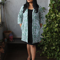 White Floral Handblock Cotton Shrug