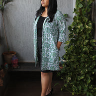 White Floral Handblock Cotton Shrug