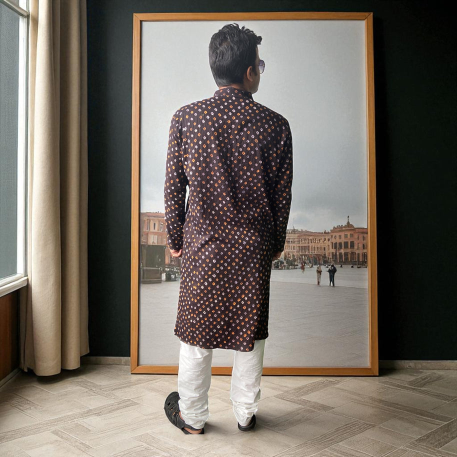 Brown Bandhani Cotton Kurta