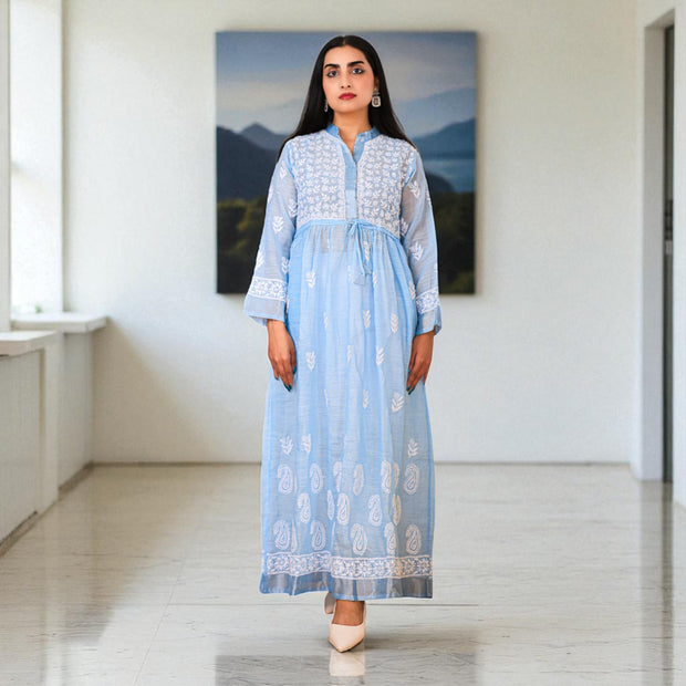 Blue Haze Chikankari Jute Cotton Gown