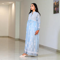 Blue Haze Chikankari Jute Cotton Gown
