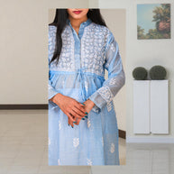 Blue Haze Chikankari Jute Cotton Gown