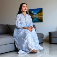 Blue Haze Chikankari Jute Cotton Gown