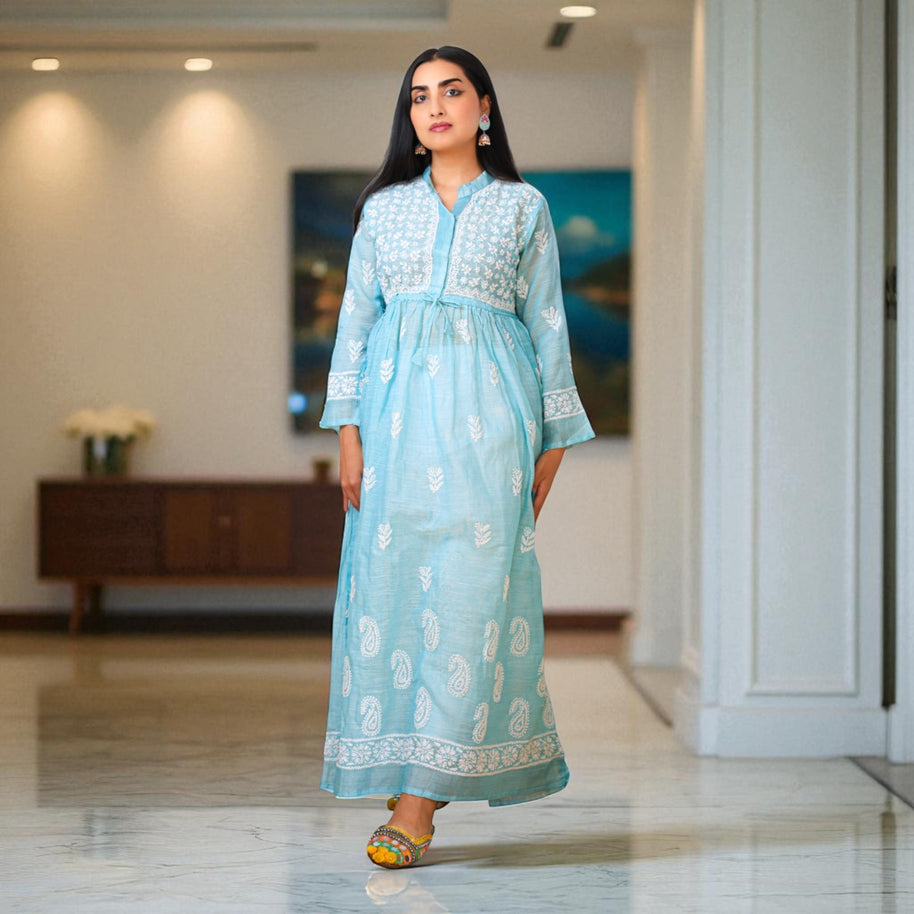 Chikankari Breeze Jute Cotton Gown