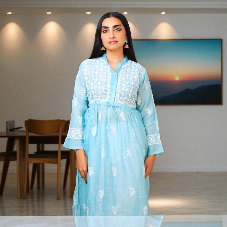 Chikankari Breeze Jute Cotton Gown