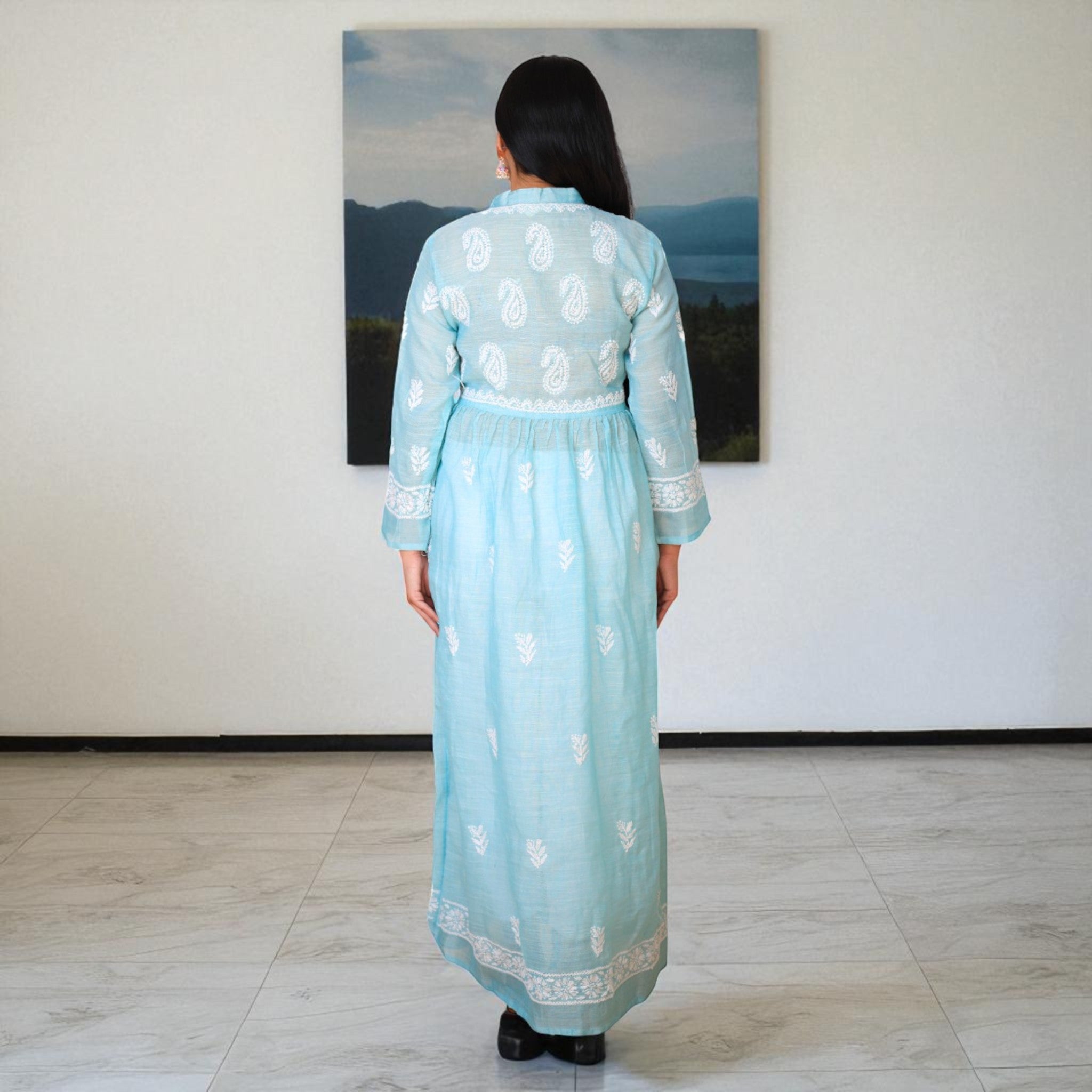 Chikankari Breeze Jute Cotton Gown