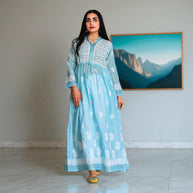Chikankari Breeze Jute Cotton Gown