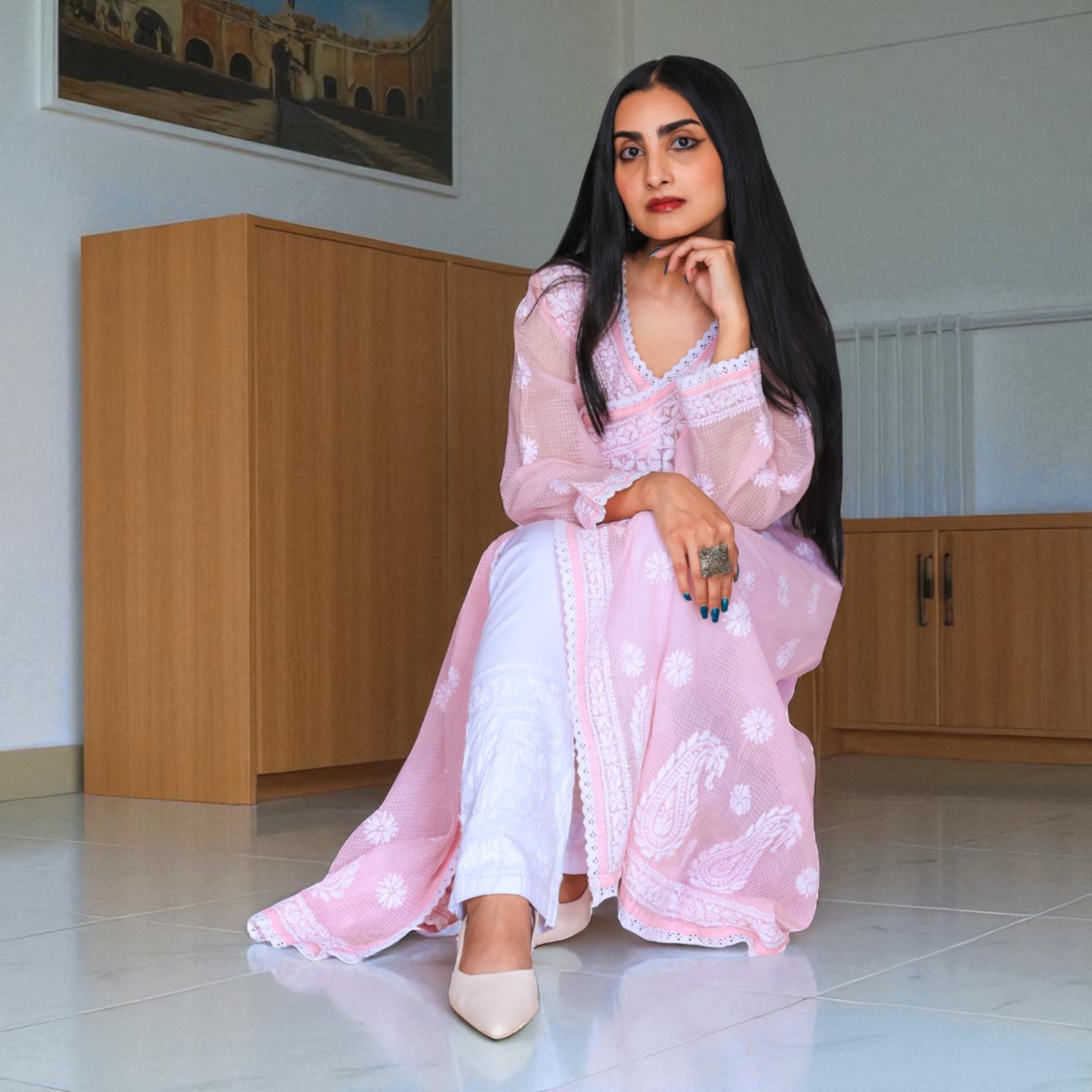 Noor-e-Gulab Cotton Angrakha Kurta
