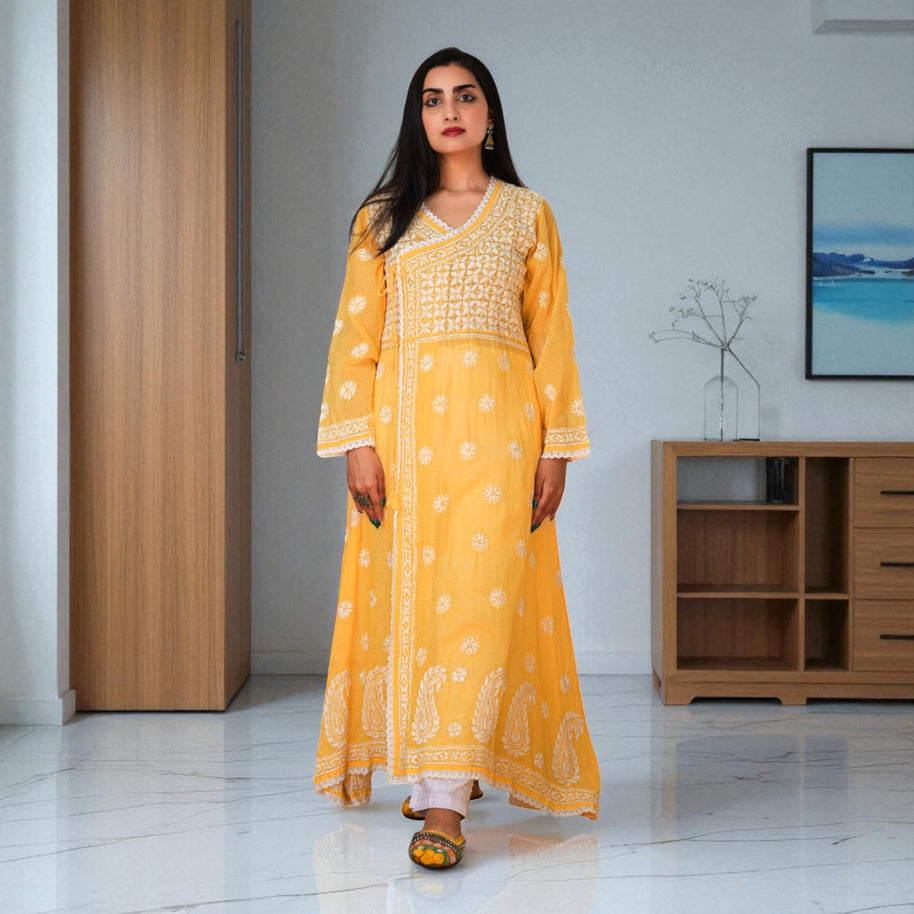 Mango Bloom Cotton Angrakha Kurta