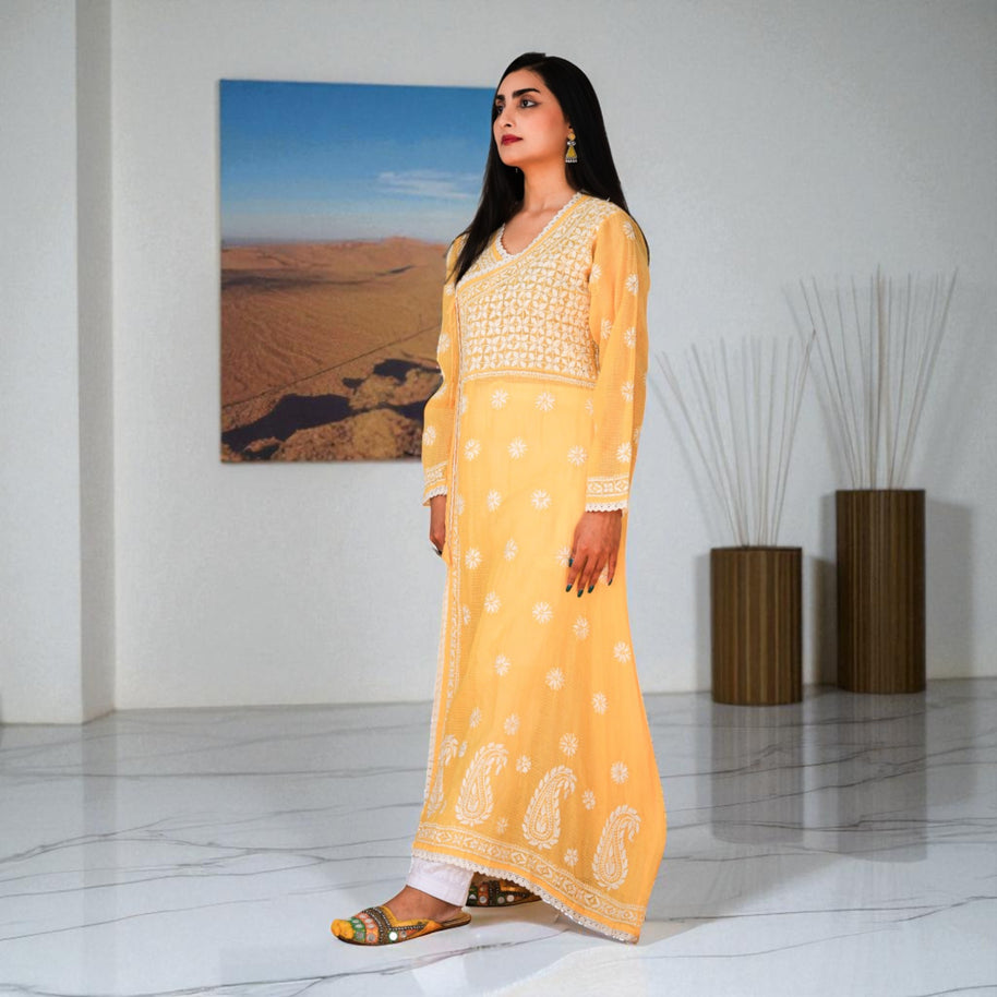 Mango Bloom Cotton Angrakha Kurta