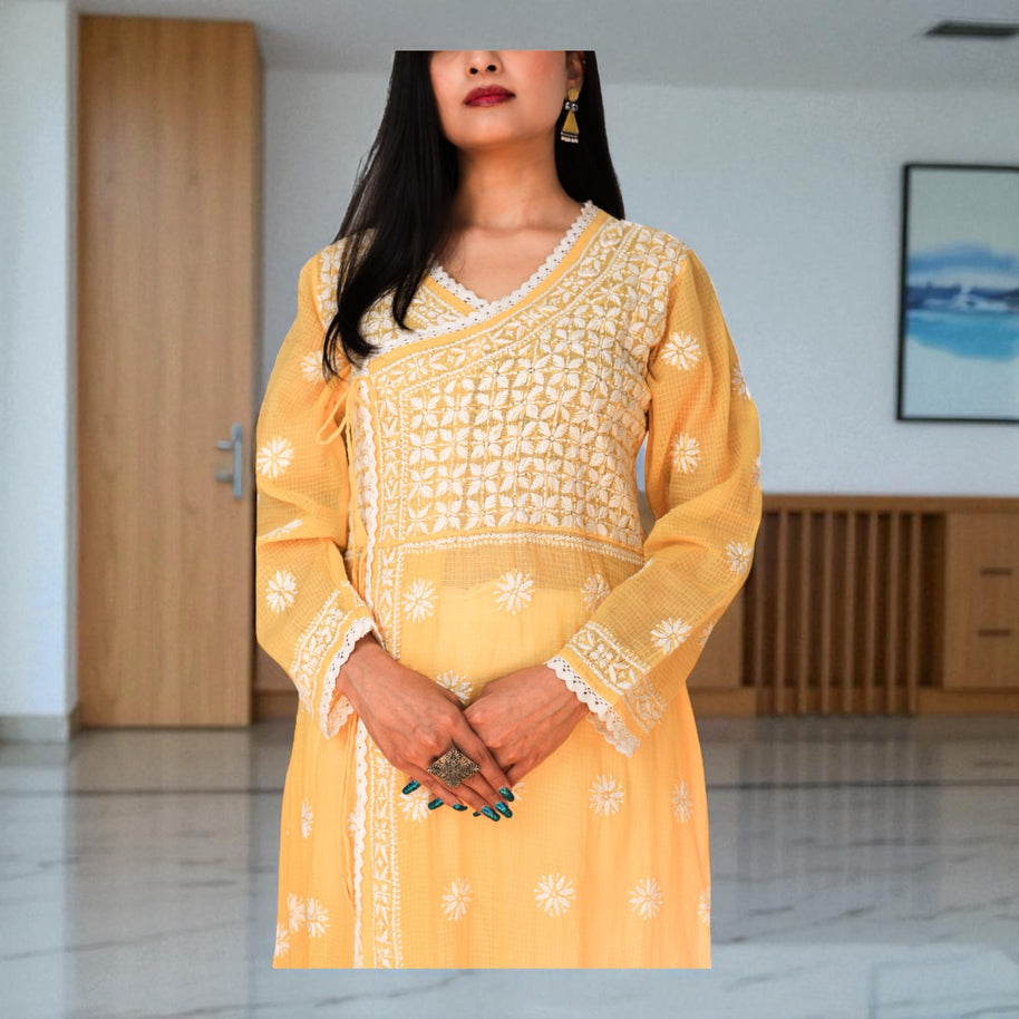 Mango Bloom Cotton Angrakha Kurta