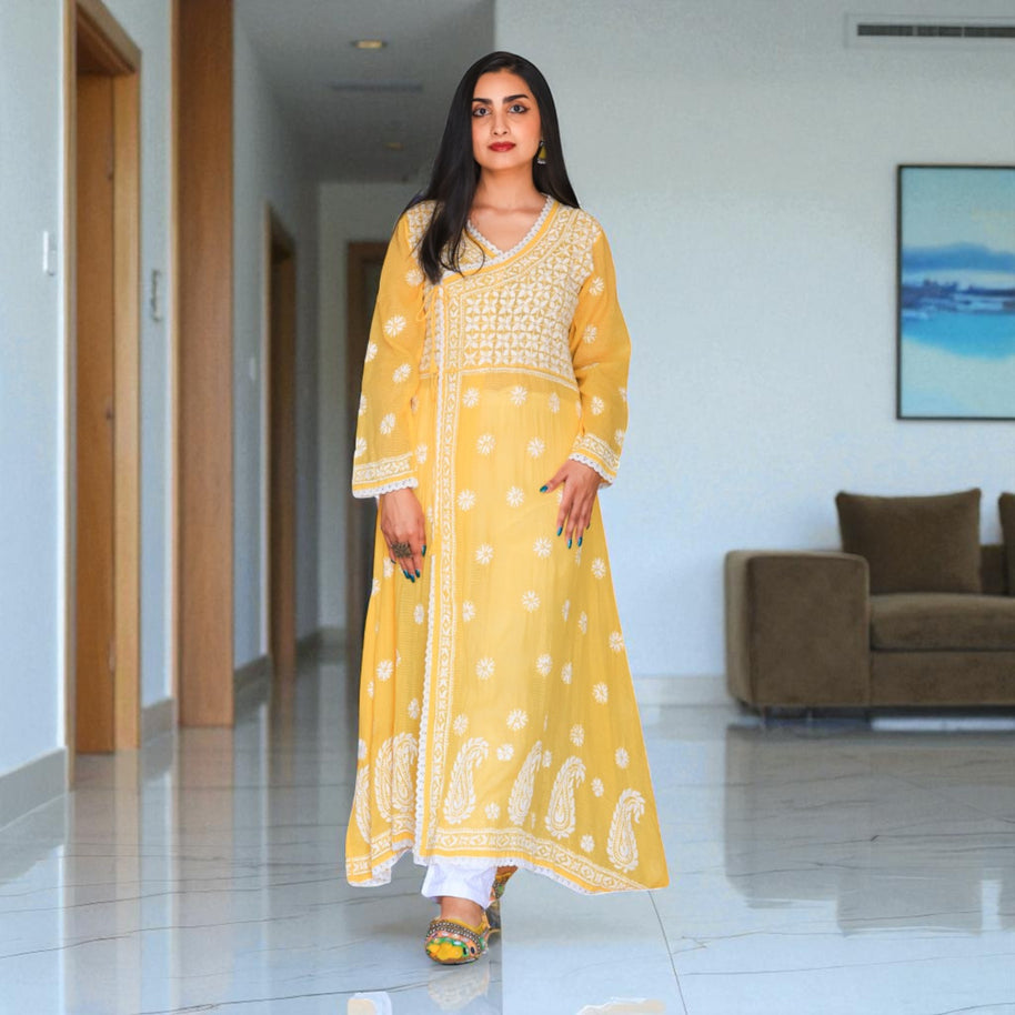 Mango Bloom Cotton Angrakha Kurta