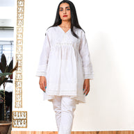 White Chikankari Cotton Short Kurti