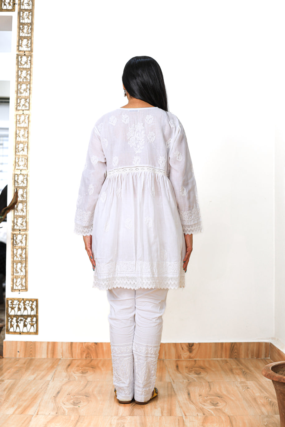 White Chikankari Cotton Short Kurti