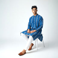 Blue Floral Handblock Cotton Kurta