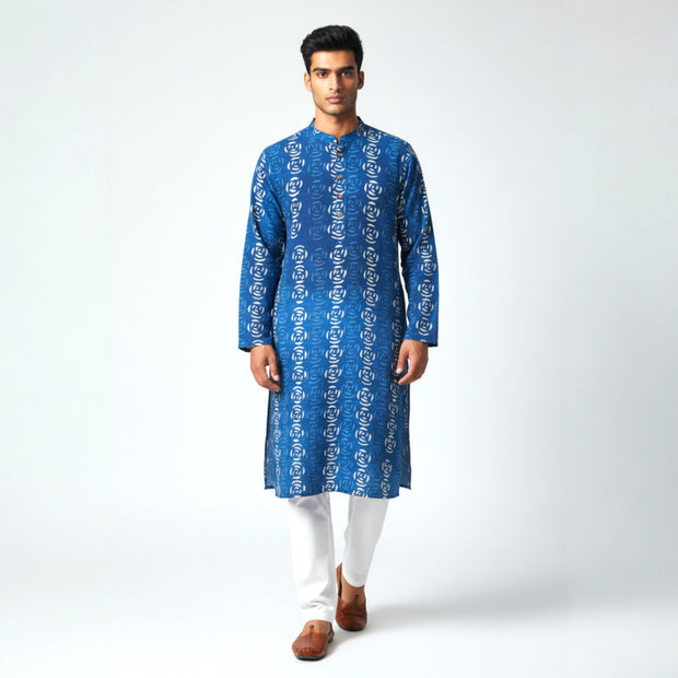 Blue Floral Handblock Cotton Kurta
