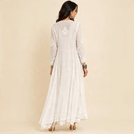 White chikankari Kota Cotton Angrakha Kurta