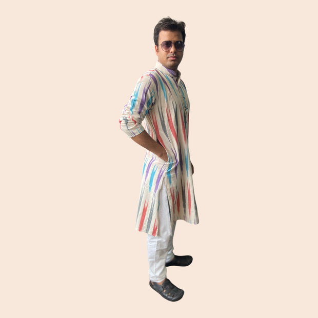 Cream Ikat Handwoven Cotton Kurta