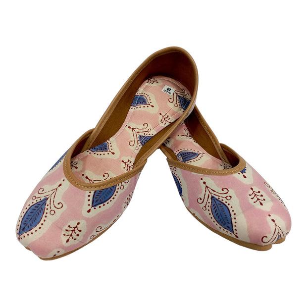 Pink Blue Leaf  Handblock Jutti
