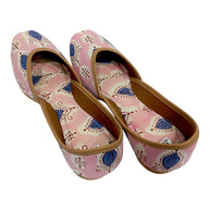 Pink Blue Leaf  Handblock Jutti